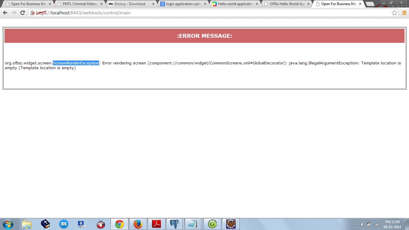 The error shown in the browser