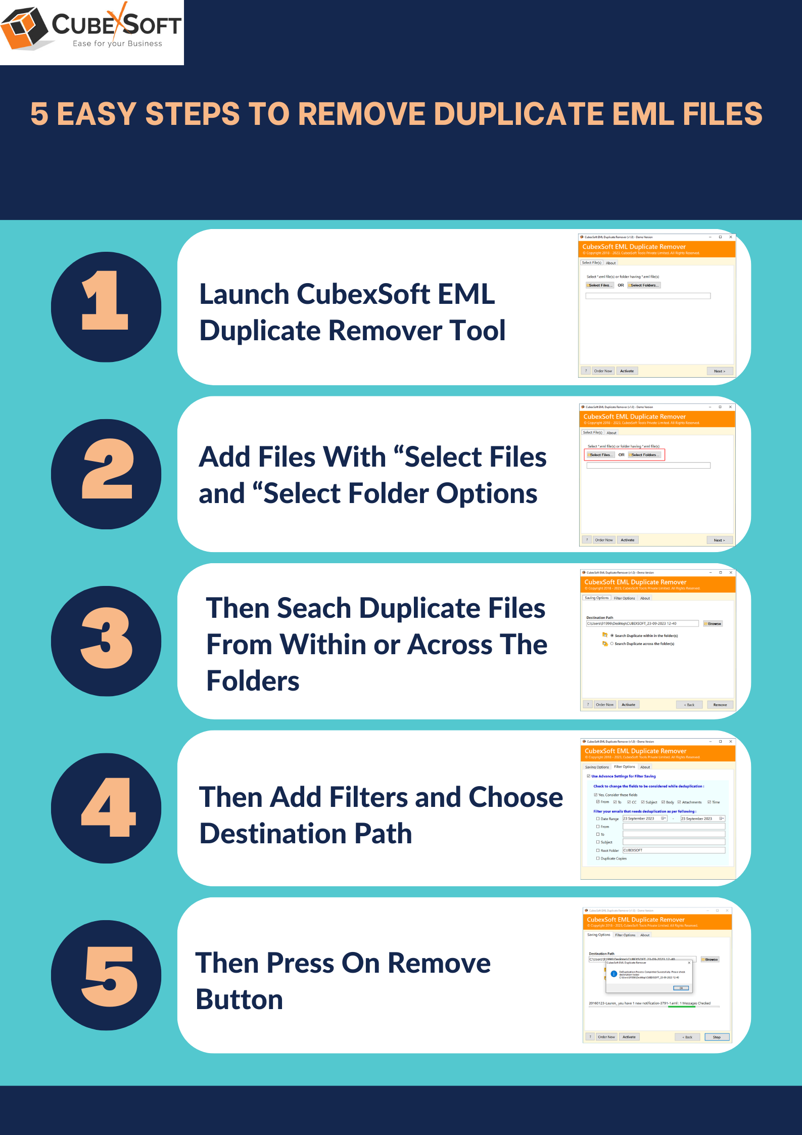 steps to deduplicate EML files 